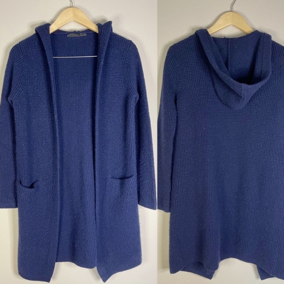 Jenni Kayne Cashmere Wool Waffle Knit Cardigan Sweater Navy Blue XS - Picture 3 of 13